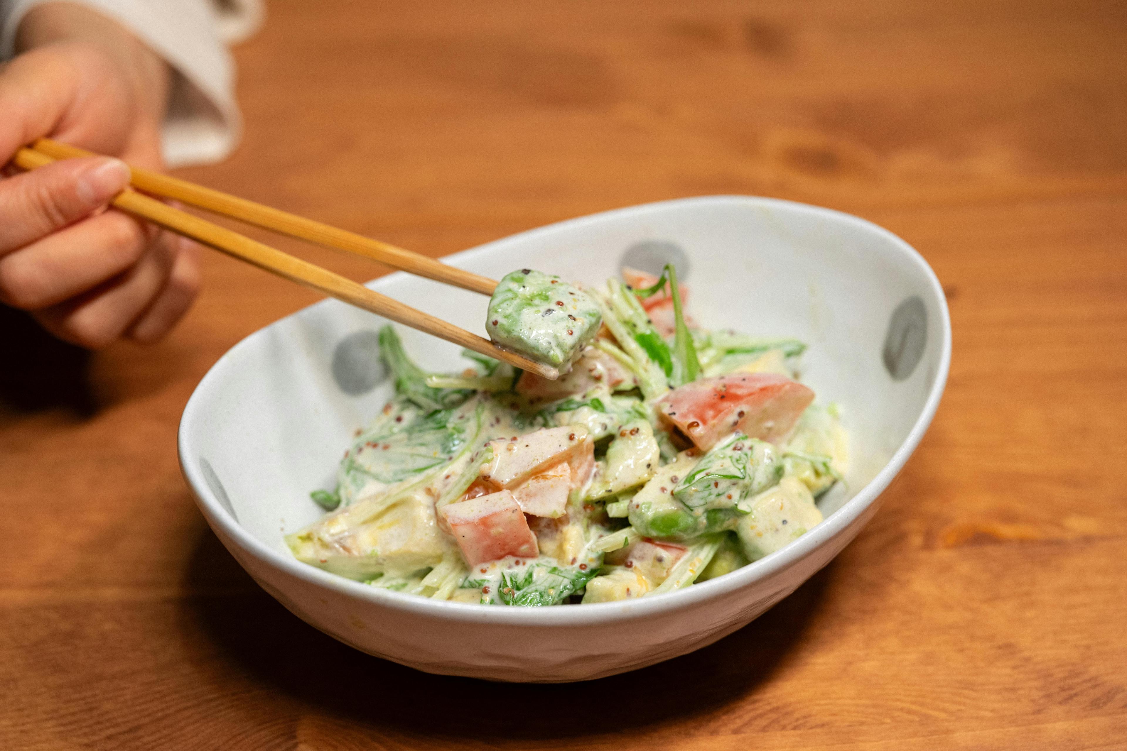 Japanese Potato Salad (Poteto Sarada) — potatoes — japanese — recipe plated and ready to serve